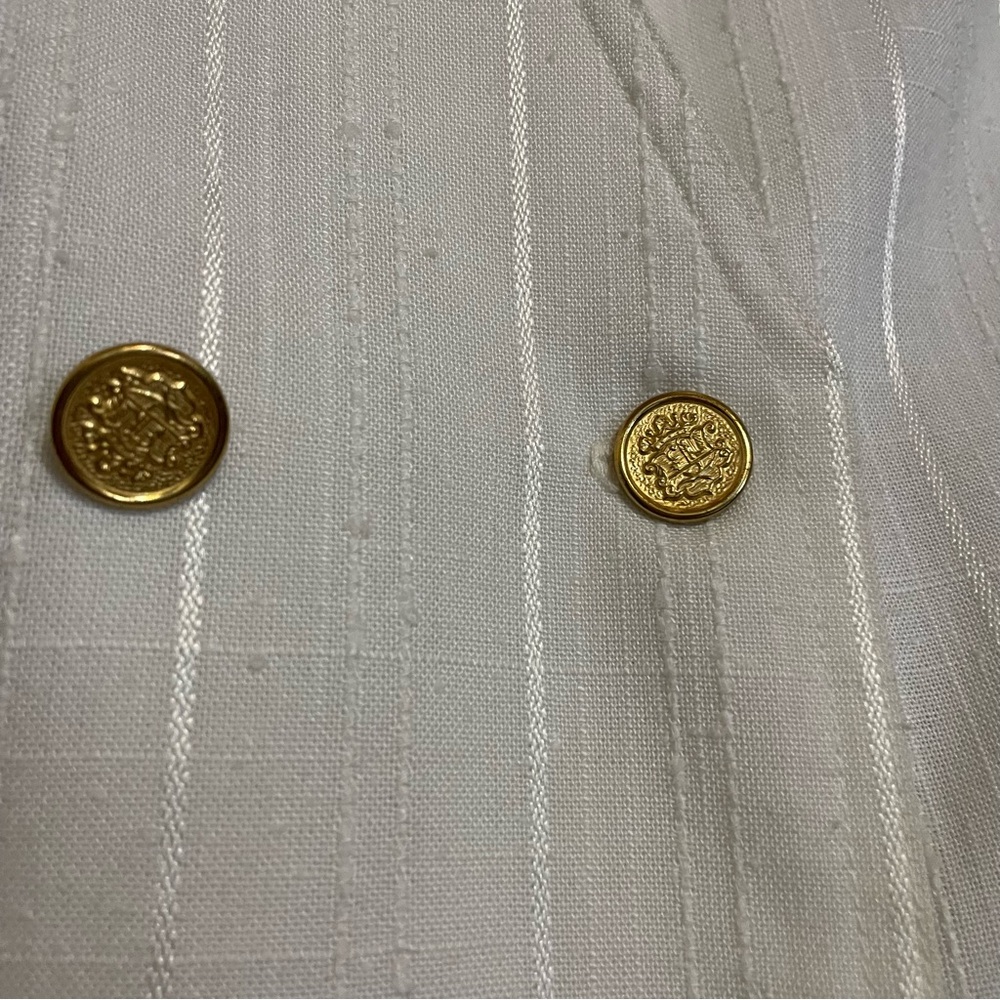 White Double-Breasted Blazer with Gold-Tone Accents - Picture 3 of 7